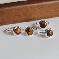 S925纯银圆形虎眼石戒指ins高级感琥珀色秋冬美拉德风新品送女朋友老婆情人节七夕生日礼物
