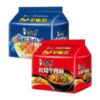 康师傅 红烧牛肉面五连包105g*5袋 /包+鲜虾鱼板面五连包98g*5袋/包 2口味(2包组)