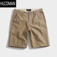 HLCOMAN美式休闲纯色弹力三分裤男夏季潮流修身直筒卡其色工装四分短裤子
