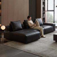 全友家居现代简约头层牛皮黑色真皮沙发客厅大小户型直排式沙发