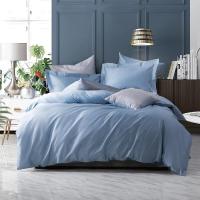 美帮汇100支长绒棉四件套素色全棉双人全棉套件新雨晨雾蓝