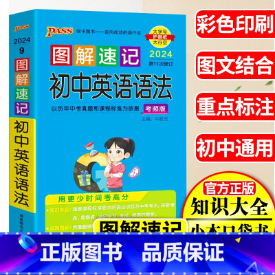 初中通用 [正版]2024Pass绿卡图解速记初中英语语法考频版中考英语真题资料初中生英语总复习教辅资料知识手册初中英语