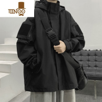 YANXU黑色冲锋衣外套男秋季新款美式高街痞帅机能潮牌百搭宽松连帽夹克