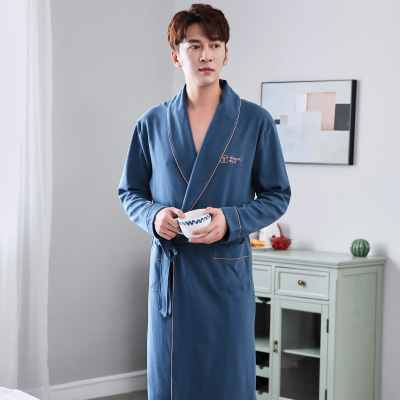 Ideamini春秋季棉连体睡衣男士睡袍长袖浴衣秋冬薄款棉浴袍大码家居服
