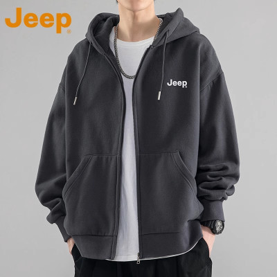 JEEP吉普开衫连帽卫衣男款春秋款长袖上衣服潮牌男士男装休闲外套