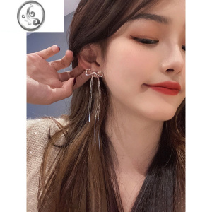 JiMi小众设计感流苏耳环女简约气质长款蝴蝶结耳钉日韩网红冷淡风耳坠
