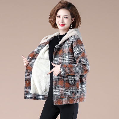 FISHBASKET妈妈冬装外套加绒加厚洋气40岁中年女棉衣中老年女装毛呢上衣毛呢外套