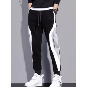 卫裤男士秋冬季新款拼接刺绣个性英文运动束脚型休闲长裤