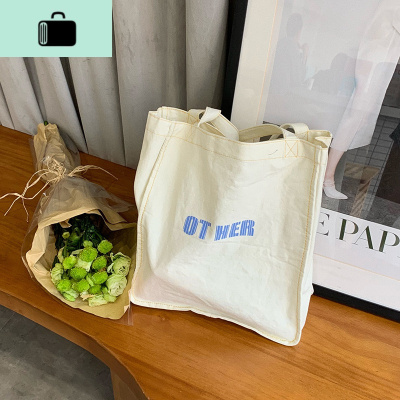 2020新款韩国街拍ins帆布袋女夏单肩包学生小清新文艺慵懒风百搭NEW LAKE 米白色[OT]女士单肩包