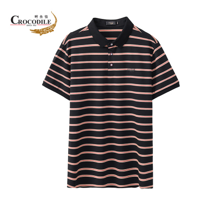 鳄鱼恤 crocodile 夏季男装新品 男士商务休闲条纹时尚翻领短袖 polo