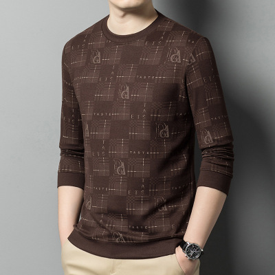 春季新款圆领长袖运动卫衣日常休闲百搭花纹套头运动打底卫衣T恤_1