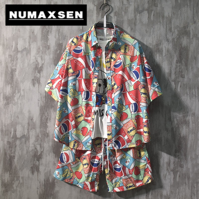 纽曼森（Numaxsen）套装男夏季潮流帅气韩版个性夏威夷百搭帅气宽松装两件装衬衫潮