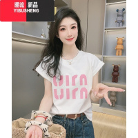YIBUSHENG欧货时尚设计感简约印花短袖t恤女百搭洋气显瘦字母圆领上衣潮