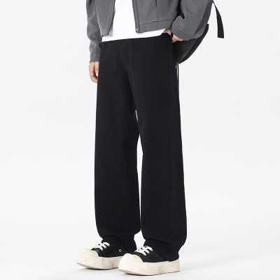 潮牌工装风休闲裤 男款宽松直筒阔腿裤 春季纯色百搭休闲长裤男装