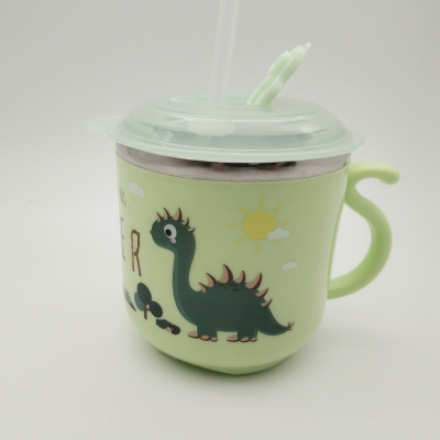 家柏饰(CORATED)宝宝吸管杯茶杯密封盖防漏防摔儿童不锈钢学饮水杯幼儿园带刻度牛奶杯
