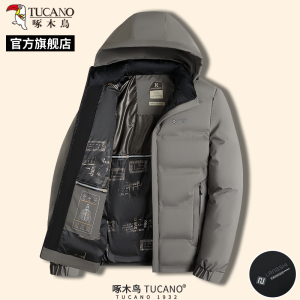 啄木鸟冬季新款男士保暖棉服可拆卸帽领外套中年爸爸装防寒上衣C