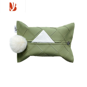 三维工匠轻奢编织纹皮革车载餐巾纸套茶几纸巾盒餐厅纸巾套桌面收纳纸盒 牛油果绿