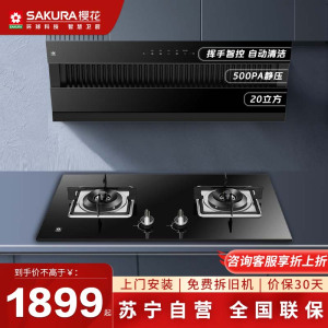 樱花(SAKURA)烟灶套餐 侧吸20立方自动清洗抽油烟机 4.5KW燃气灶具 厨电烟灶套装JA06+BGC1T天然气
