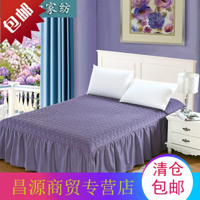 简约纯棉加厚夹棉床裙单件全棉纯色加棉床罩防滑防尘罩双人1.8米
