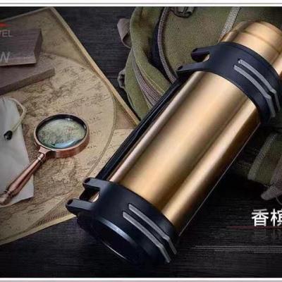 保温壶304超大容量保温壶旅行壶男女不锈钢家用保冷水杯1.2-4.0L金色4000送杯刷+背带+小碗