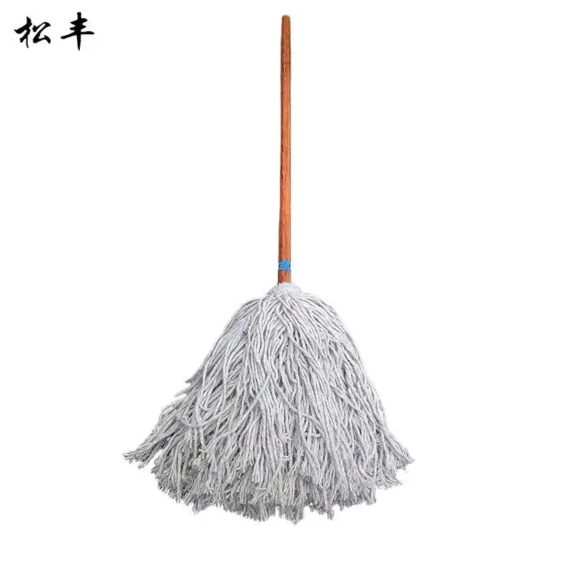 松丰实木圆头纯棉线拖把吸水拖布工厂物业用吸水墩布不掉毛140cm把