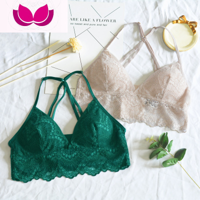 七斓欧美性感无钢圈蕾丝边内衣女薄款舒适插垫款少女三角杯美背文胸罩