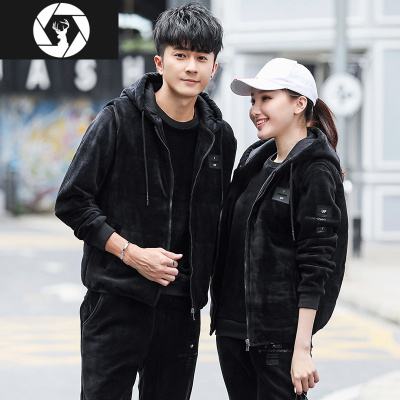 HongZun金丝绒情侣卫衣男女装冬季新款韩版潮流青年学生加绒加厚三件套装其他套装
