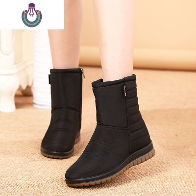 FISHBASKET雪地靴女中筒加绒加厚防滑防水保暖2020新款中老年人棉鞋妈妈鞋冬女士靴子