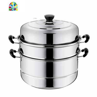 不锈钢蒸锅三层双2层加厚蒸笼汤锅大号蒸锅电磁炉煤气锅具26-32cm FENGHOU 30cm加厚二层