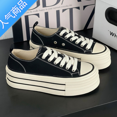 SUNTEK欧货厚底帆布鞋女2023新款春季增高运动百搭圆头低帮板鞋小白鞋潮