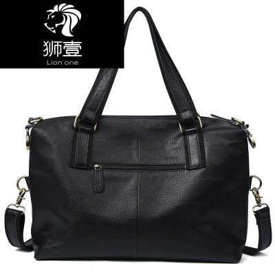 狮壹（Lionone）手提包单肩包男复古男包头层牛皮斜挎包大包荔枝纹电脑包男大气黑头层牛皮默认颜色
