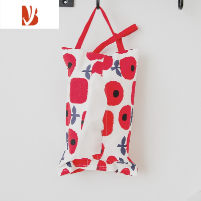 三维工匠丹麦设计田园风纸巾袋车载椅背抽纸包布艺可爱家用纸巾盒挂式车用 带挂绳-红白花朵