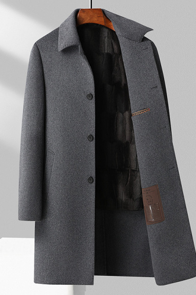 可脱卸金貂绒内胆双面呢羊毛大衣秋冬男士长款双面呢大衣男装外套