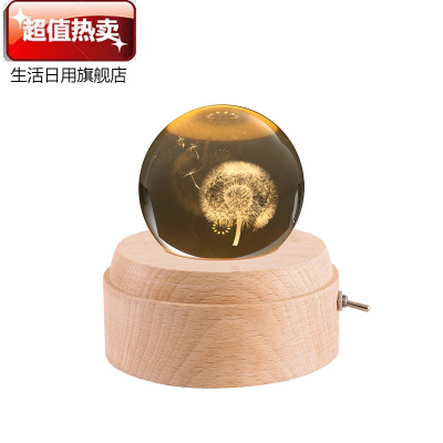 音乐盒木质水晶球透明圆球儿童旋转梦幻八音盒61儿童节生日蒲公英的约定（曲目：遇见）