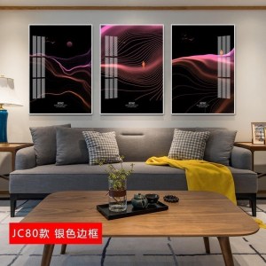 三联客厅装饰画抽象现代简约沙发背景墙 jc80(银色边框) 70*90cm三联套装(建议3.5-4.5米沙发)摩登黑[铝