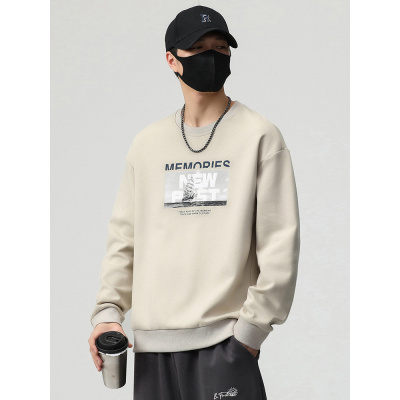 秋季新款宽松圆领长袖卫衣男美式潮牌百搭大码印花打底衫上衣