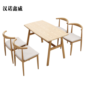 汉诺鑫威新中式餐桌食堂简约现代商用卡座桌子橡胶木4人桌1200*600*750[含椅]