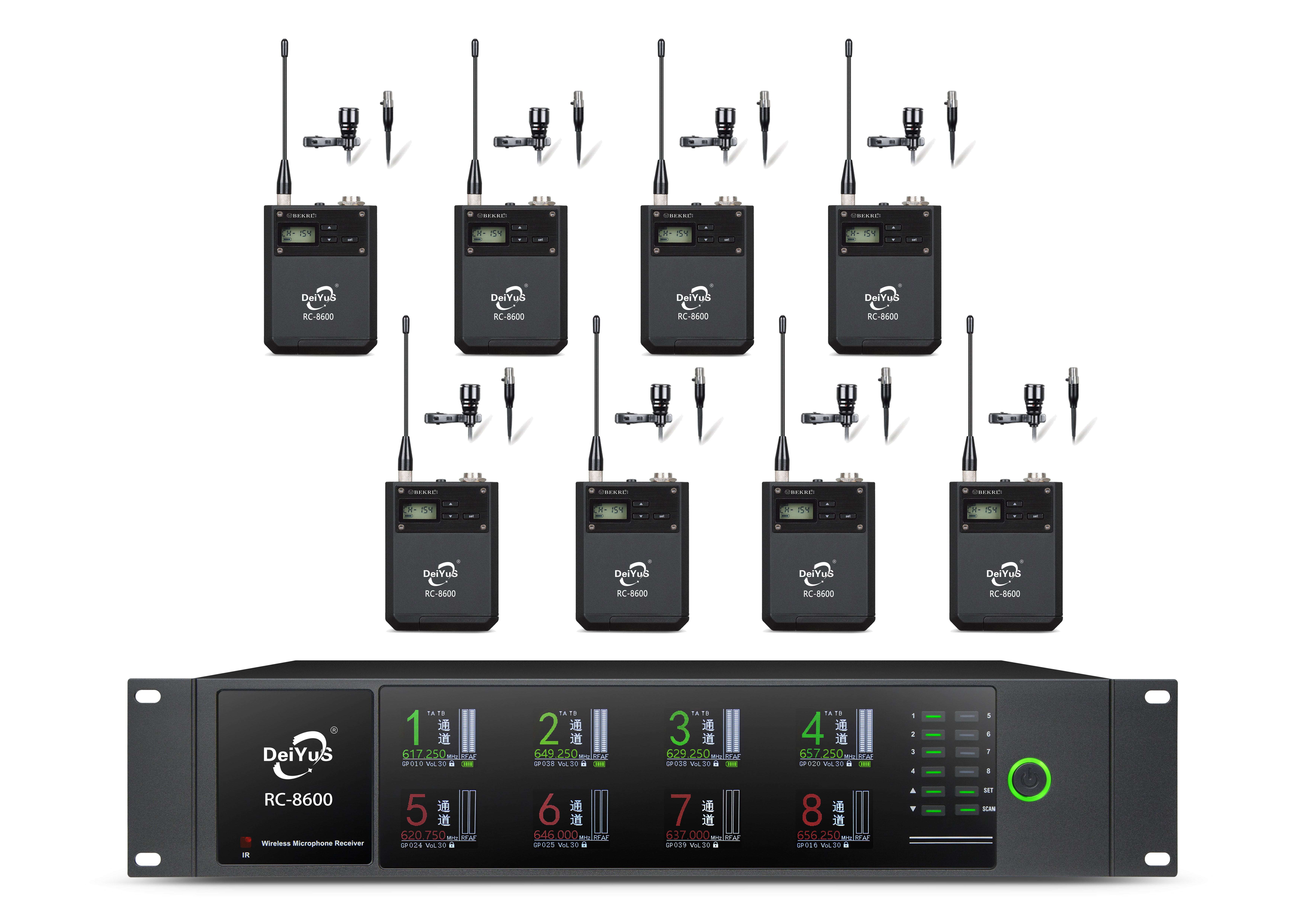 DeiYuS/会议话筒麦克风无线真分集一拖八领夹(一台主机8个领夹)/RC-8600/套