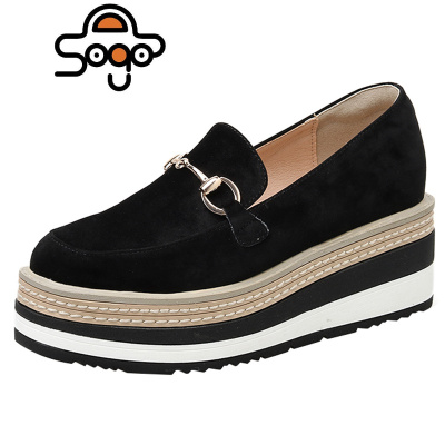七色王国松糕鞋女厚底2020女春秋百搭英伦风黑色内增高厚底懒人一脚蹬女鞋休闲鞋