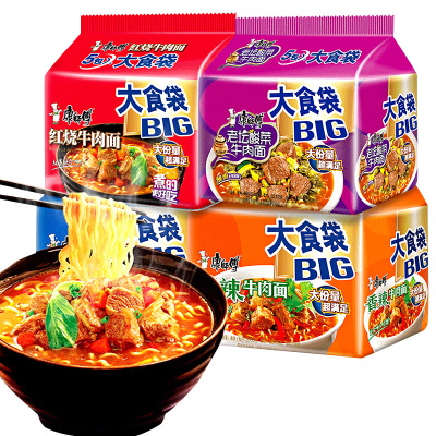 康师傅大食袋方便面袋装红烧牛肉面多口味组合混搭拉面泡面速食品24包整箱