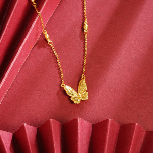 越南沙金花月佳期蝴蝶项链女新品夏季轻奢风久不掉色饰品首饰送女朋友老婆情人节七夕生日礼物 均色