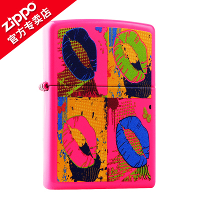 美国原装ZIPPO打火机正版霓虹唇印性感唇彩桃红色亮漆29086正品默认颜色