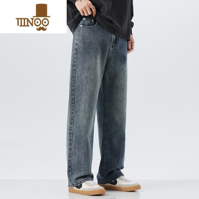 YANXU新款直筒牛仔裤男款美式潮牌vibe复古宽松百搭宽松阔腿长裤子