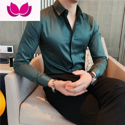 七斓免烫衬衫男长袖韩版潮流修身商务正装高端休闲高级感纯色薄款衬衣