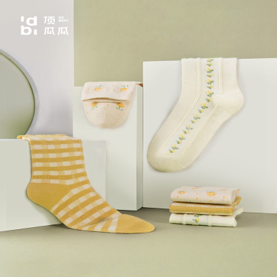 顶瓜瓜春款女式春日记事系列中筒袜3双装