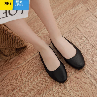 聚范软底小皮鞋瓢鞋圆头奶奶鞋浅口船鞋软皮单鞋女平底鞋女鞋