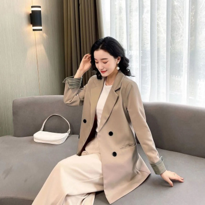 2021新款黑色小西装外套女春秋休闲韩版网红上衣宽松西服中长款夹克女约龙