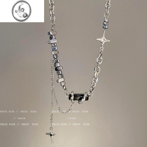 JiMi甜酷风星芒黑锆石项链女秋冬高级感小众设计毛衣链2023年新款颈链 黑色锆石项链