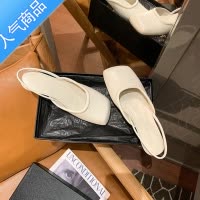 SUNTEK嗲嗲小可爱~新款大方头低粗跟松紧带后空包头懒人凉鞋女鞋