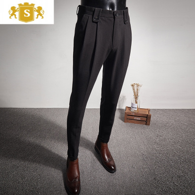 SUNTEK男士裤子韩版潮流休闲西装男裤修身小脚长裤百搭痞帅垂感九分西裤西裤